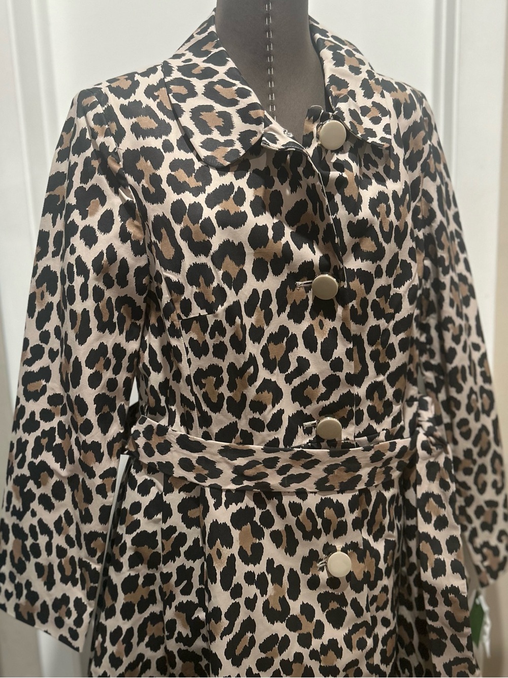 Kate Spade Leopard Trench Coat Womens Large Belted Flared Animal Print NWT new - Picture 5 of 13